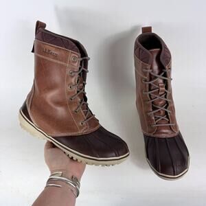 L.L. Bean Mid-Calf Duck Boots Women's 8.5 Brown Leather Lace-Up Insulated